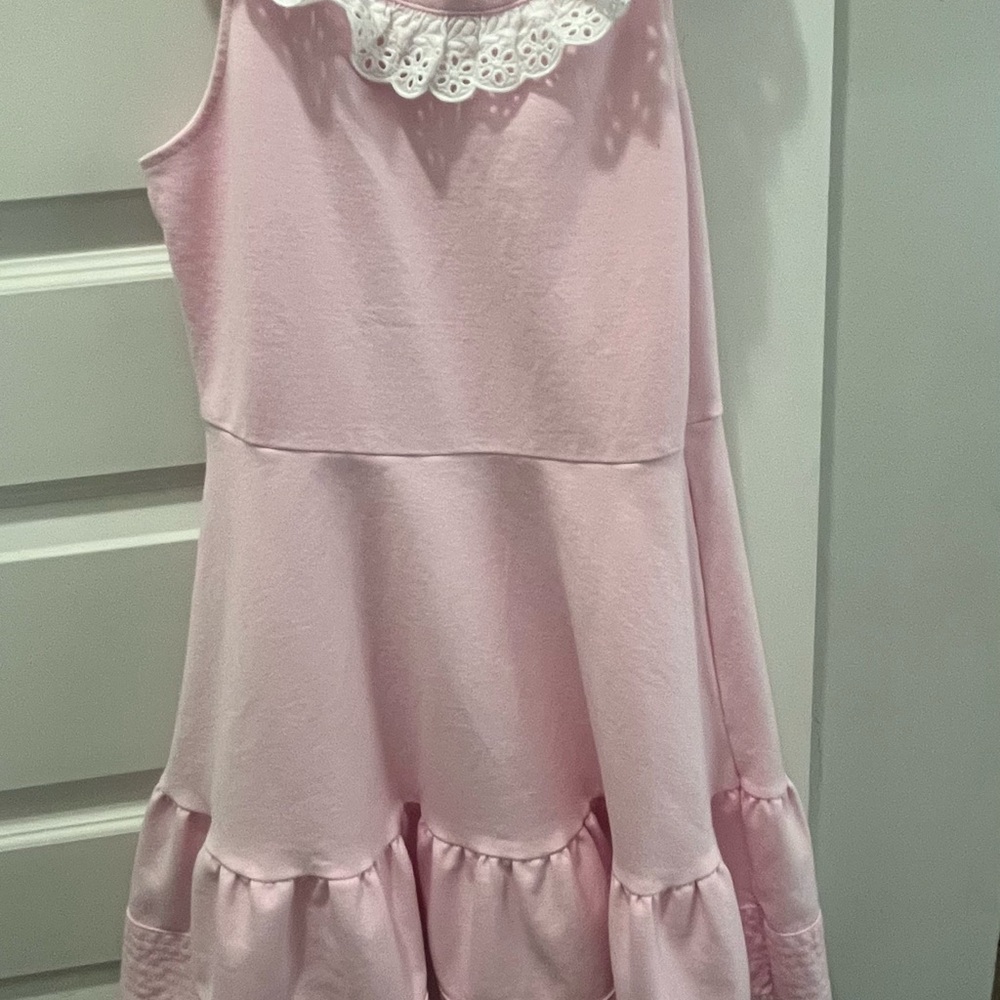 Pink Sleeveless Kids Dress with Lace Collar